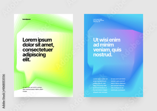 Layout template with fluid gradient background for flyer, poster or banner. Font and paper product with fluted glass effect used for message. 