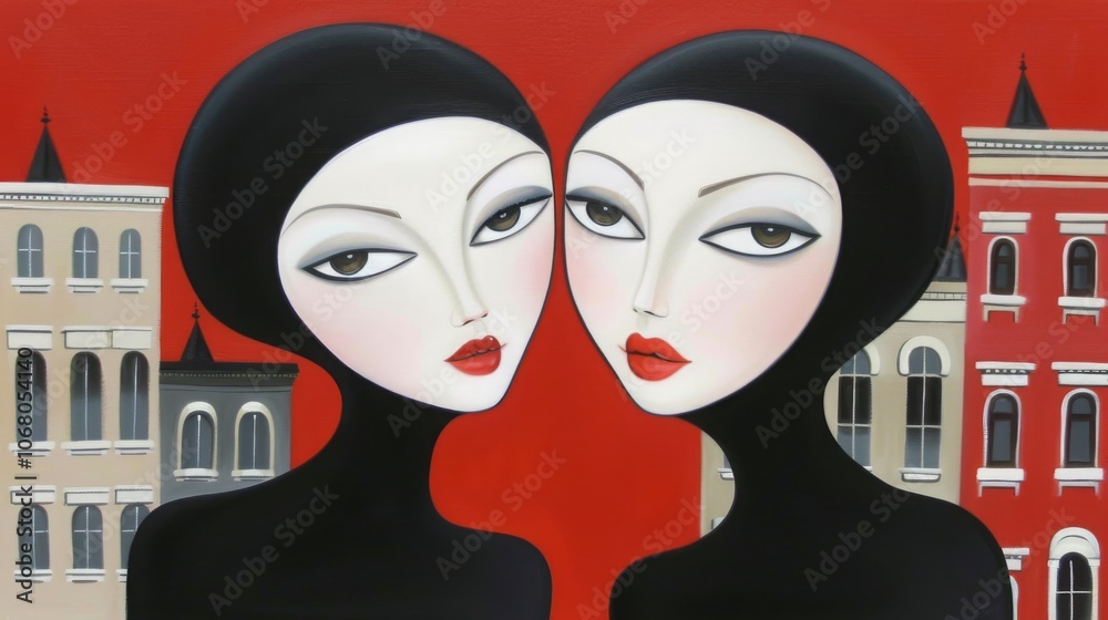 Two Women with Unique Expressions and Bold Colors Two Women with Unique Expressions and Bold Colors