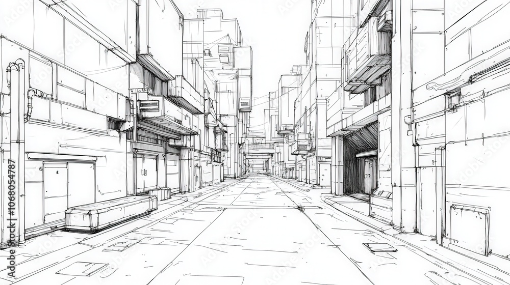 Fototapeta premium Retro-Futuristic Urban Street Scene in Cartoon Style