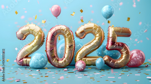 Buon anno. Anno nuovo 2025. Scritta 3d. on blue background