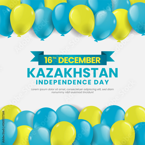 Kazakhstan Independence Day Square Banner Background with Balloons in Kazakhstani National Colors