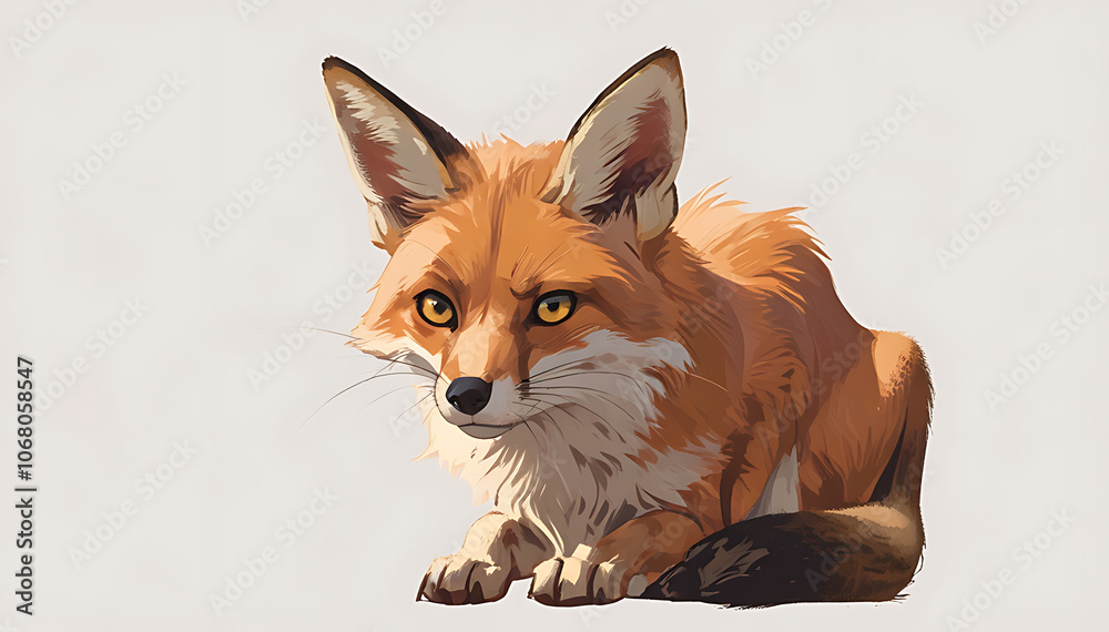 Fototapeta premium Alarmed Fox with Perked Ears and Alert Eyes, Isolated on Plain Background for an Intense Look