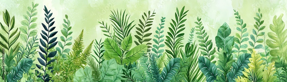 Serene forest background with layered green foliage and dappled sunlight Serene forest background with layered green foliage and dappled sunlight