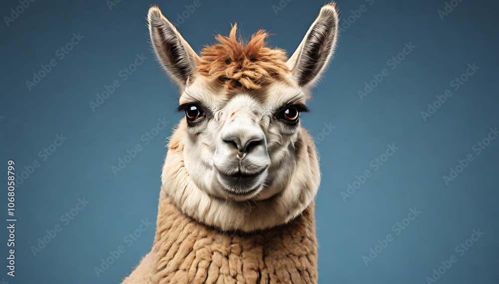 Obraz premium Angry and Stubborn Llama with Squinted Eyes and Tight Lips, Isolated on Plain Background for Humorous Look