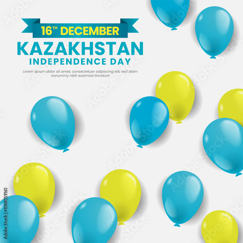 Kazakhstan Independence Day Square Banner Background with Balloons in Kazakhstani National Colors