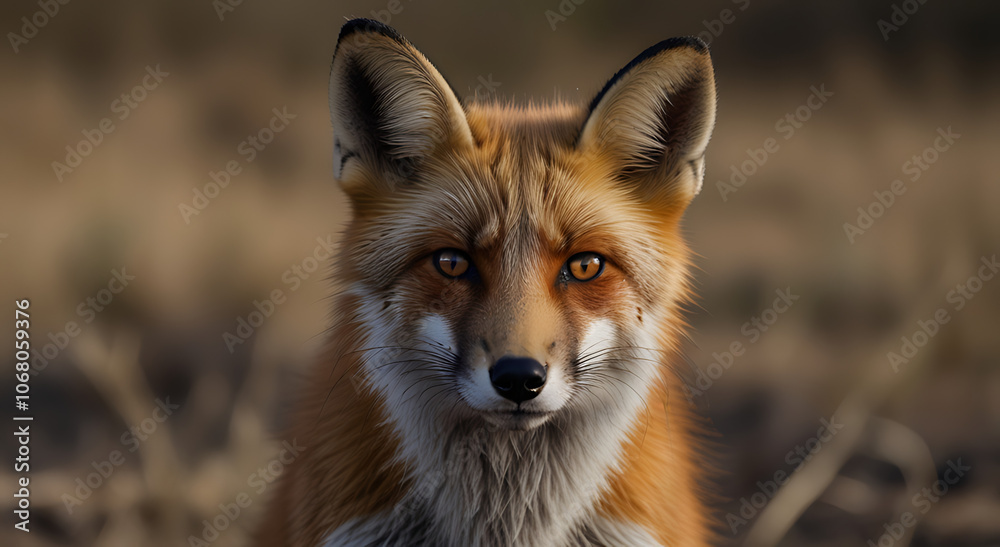 Fototapeta premium Alarmed Fox with Perked Ears and Alert Eyes, Isolated on Plain Background for an Intense Look