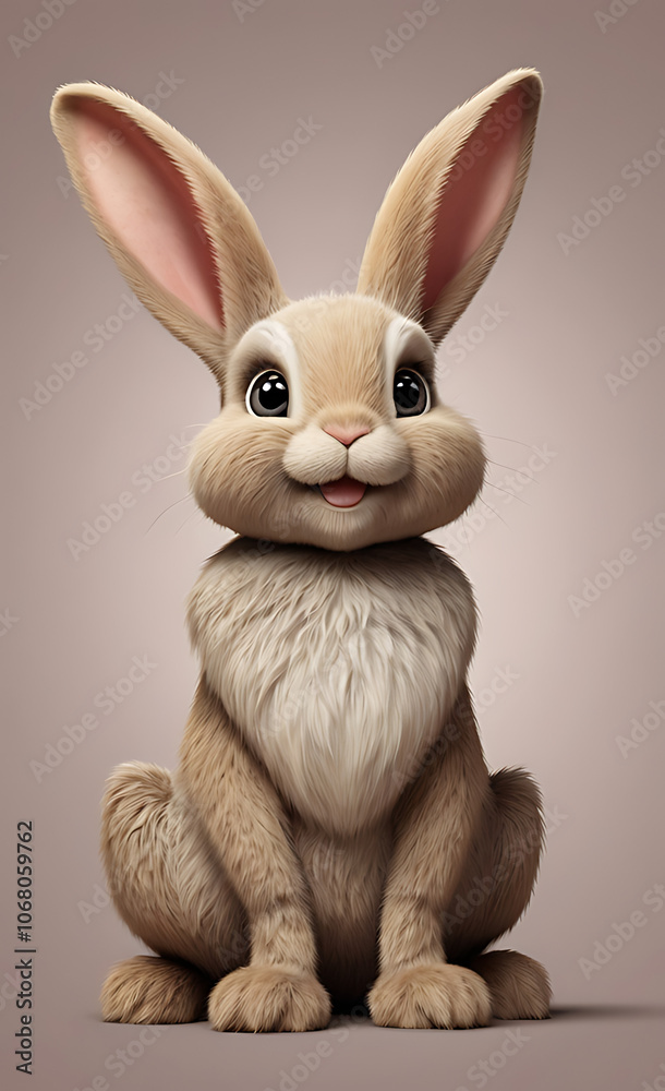 Shy and Blushing Bunny with Big Ears Folded Down, Isolated on Plain Background for Charming Appeal Shy and Blushing Bunny with Big Ears Folded Down, Isolated on Plain Background for Charming Appeal