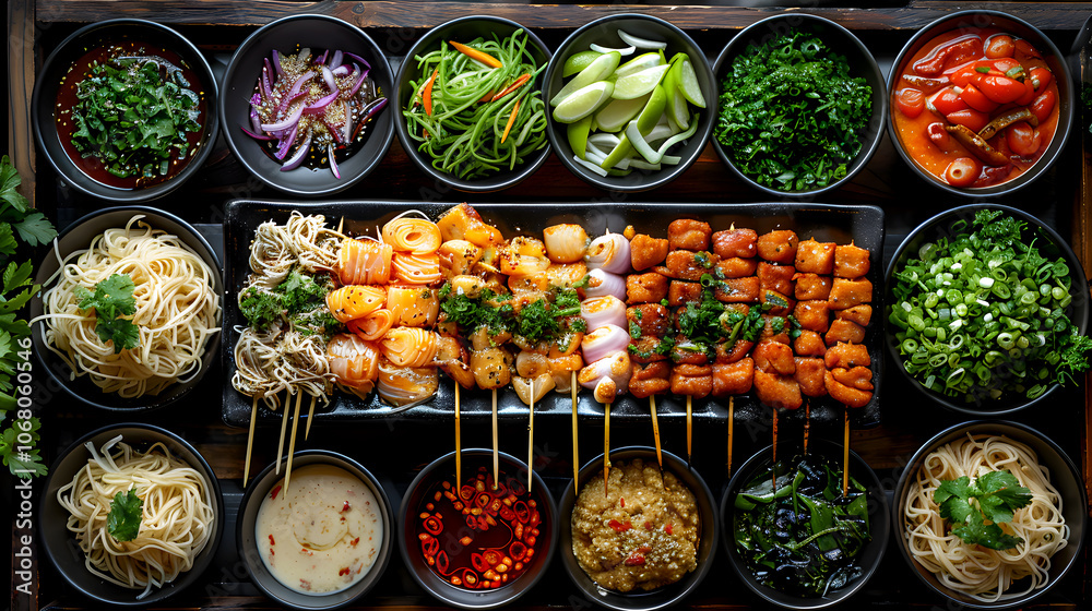 Fototapeta premium Colorful Street Food Stand with Fresh Ingredients