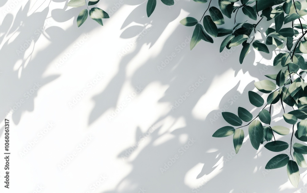 Abstract green leaves shadows overlay on white background. Abstract green leaves shadows overlay on white background.