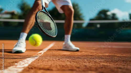 Wallpaper Mural A player prepares to hit a tennis ball on a clay court during a sunny afternoon in a competitive match Torontodigital.ca