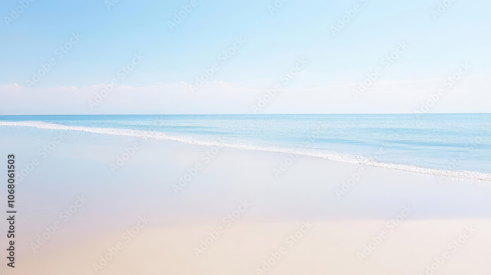 serene beach scene with gentle waves and clear blue skies