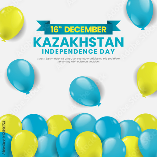 Kazakhstan Independence Day Square Banner Background with Balloons in Kazakhstani National Colors