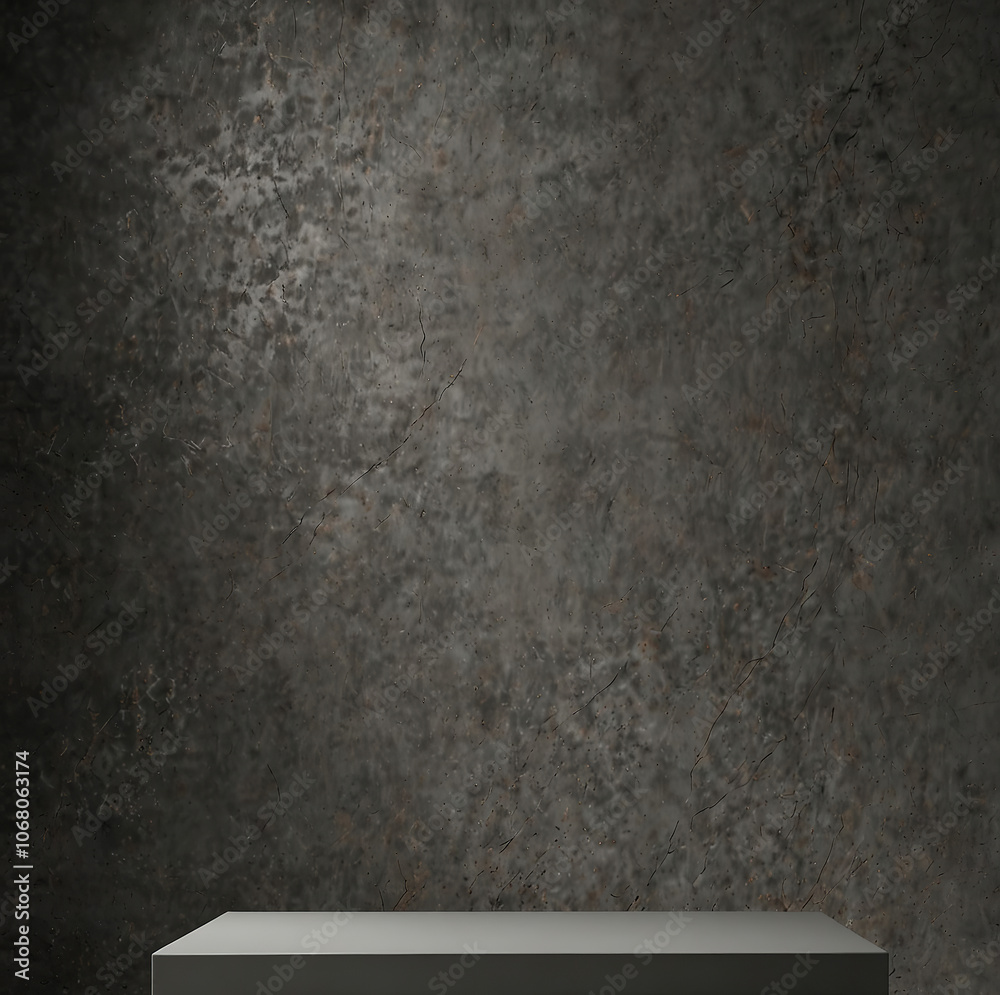 Fototapeta premium Empty slate gray pedestal with metallic sheen highlights for product presentation. Created with generative AI technology
