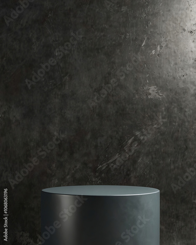 Empty slate gray pedestal with metallic sheen highlights for product presentation. Created with generative AI technology
