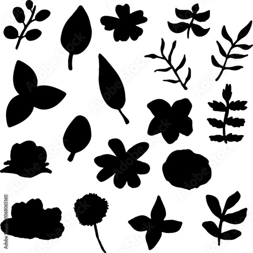 Set collection vector illustration of silhouette black and white flower clip art