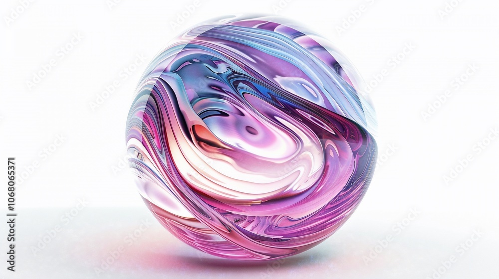 A 3D rendering of a colorful sphere with abstract swirling patterns. The sphere appears to be made of glass, with a glossy finish. The patterns are in shades of pink, purple, blue, and white. A 3D rendering of a colorful sphere with abstract swirling patterns. The sphere appears to be made of glass, with a glossy finish. The patterns are in shades of pink, purple, blue, and white.