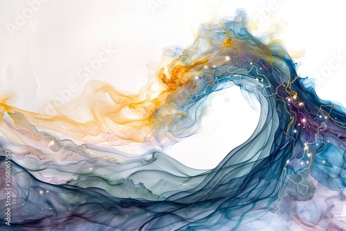 Explore the beauty of oceanic circuitry through watercolor waves and crests