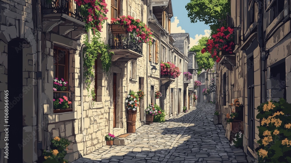 Obraz premium Charming Historic European Cobblestone Alley