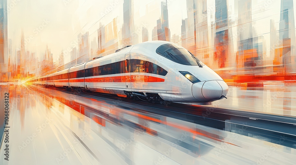 Futuristic High-Speed Train in Urban Landscape Futuristic High-Speed Train in Urban Landscape