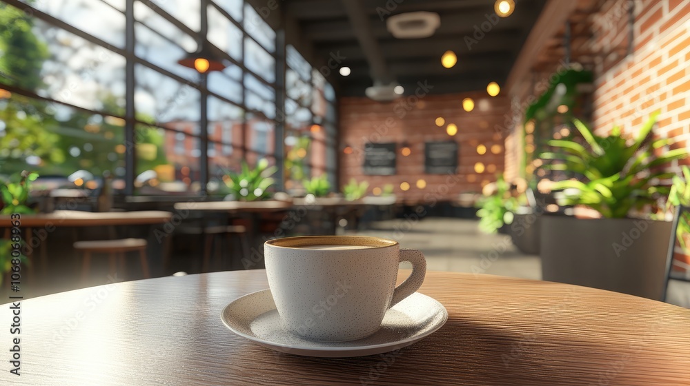 Cozy Cafe Setting with Coffee Cup on Table Cozy Cafe Setting with Coffee Cup on Table