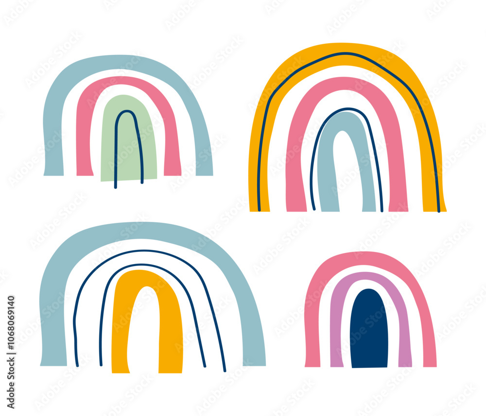 Colored rainbow on a white background. Flat hand drawn vector illustration. Colored rainbow on a white background. Flat hand drawn vector illustration.