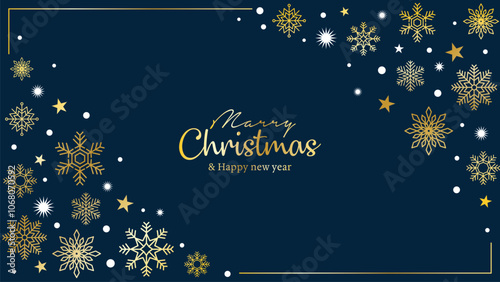 Christmas snowflake gold background, Holiday Christmas element art vector illustration