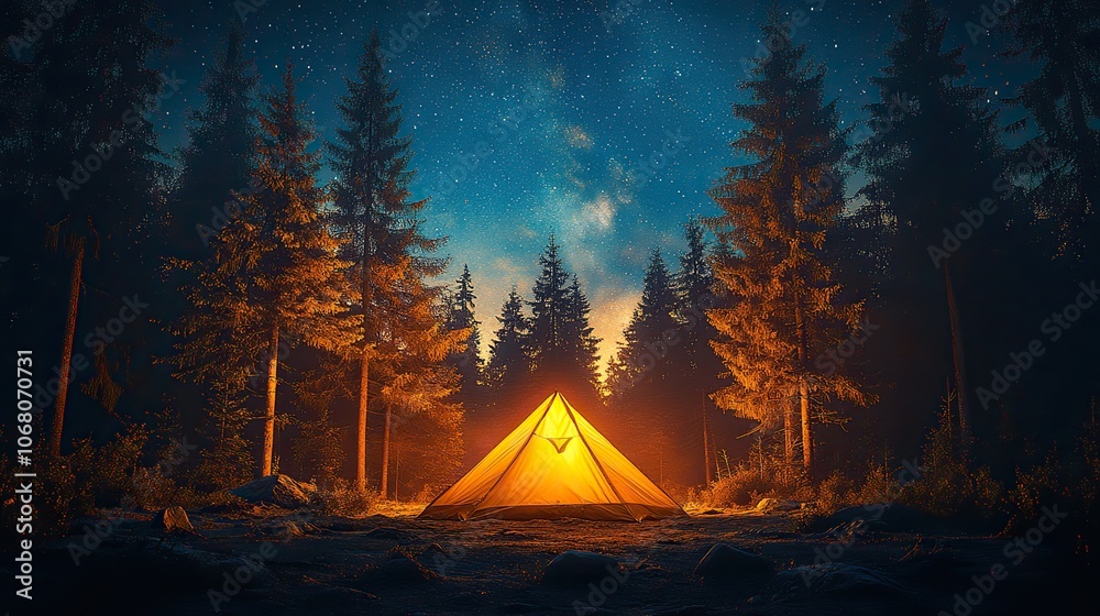 A scenic view of a starry night sky above a forest, perfect for adventure and discovery, with an emphasis on nature, ideal for stargazing and camping. A scenic view of a starry night sky above a forest, perfect for adventure and discovery, with an emphasis on nature, ideal for stargazing and camping.