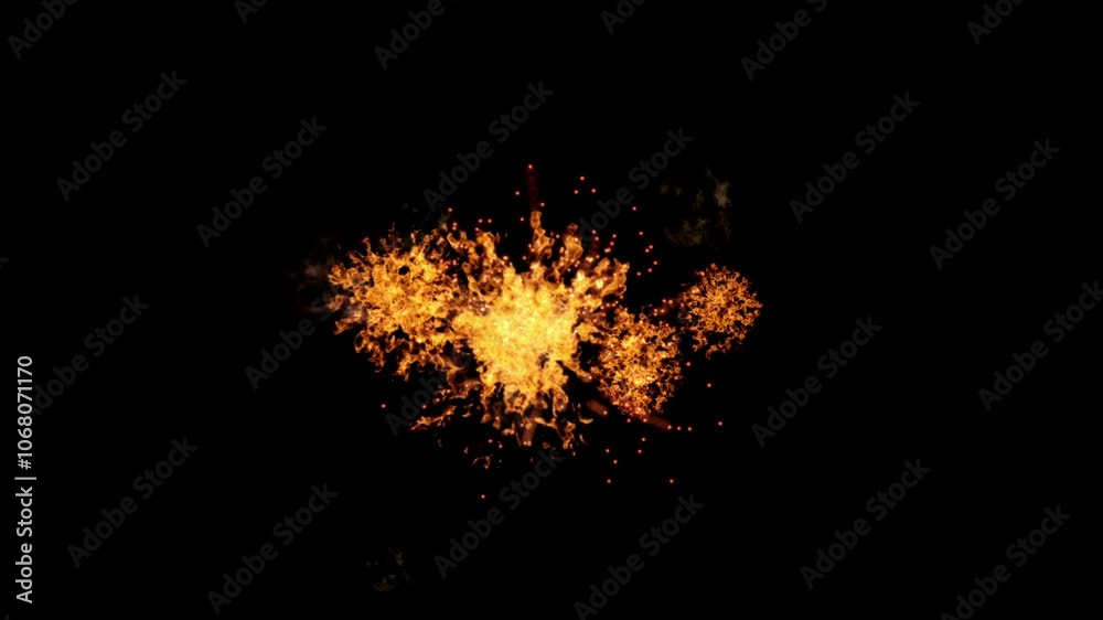 4k. Fire explosion animation, computer graphics fire explosion, smoke explosion on green screen.