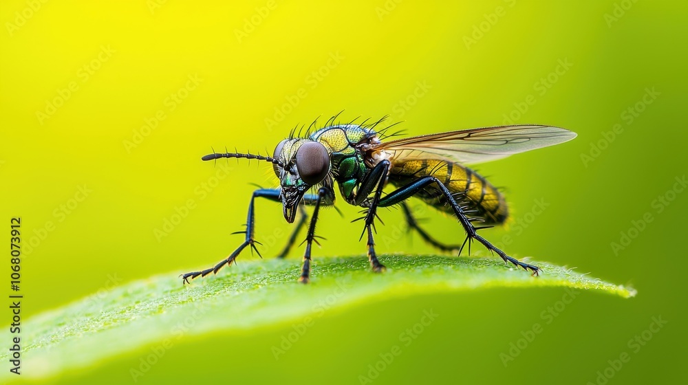 Close-up of a vibrant green fly on a leaf Close-up of a vibrant green fly on a leaf