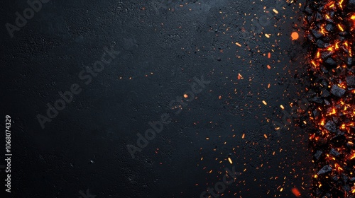 Glowing embers against a dark textured background photo