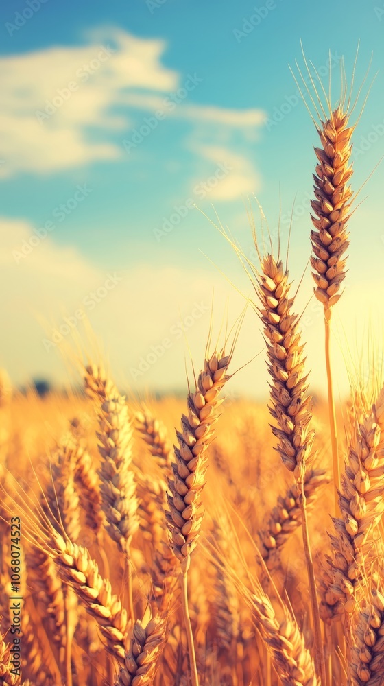 Golden wheat fields under a blue sky with fluffy clouds. Golden wheat fields under a blue sky with fluffy clouds.