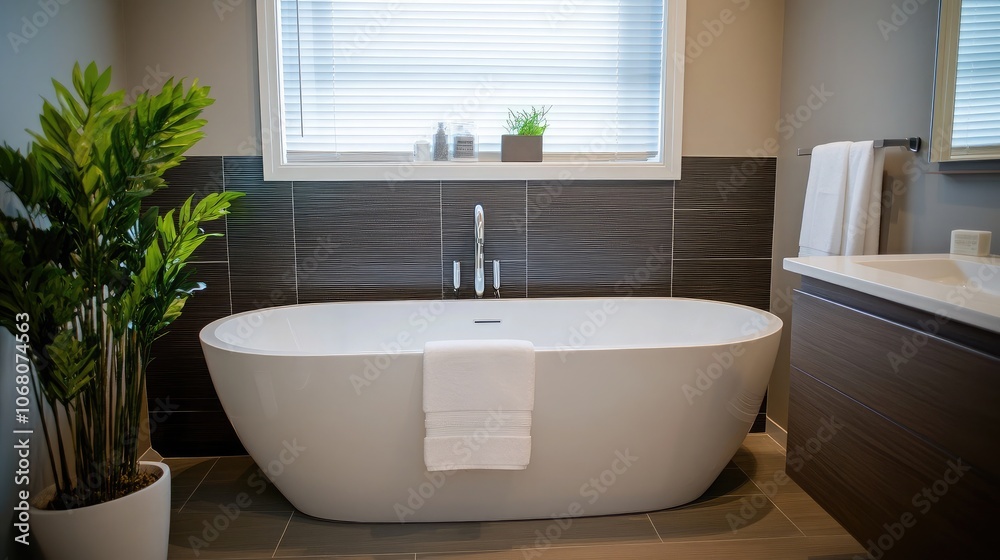 Modern Bathroom with Freestanding Bathtub and Plants
