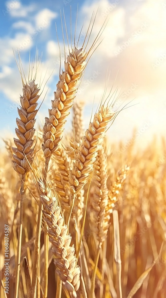 Golden wheat stalks against a bright sky, symbolizing agriculture and harvest. Golden wheat stalks against a bright sky, symbolizing agriculture and harvest.