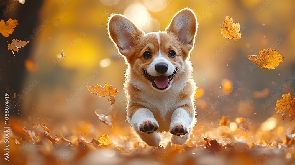 A small Welsh Corgi puppy happily runs through an autumn field, symbolizing the joy and companionship of pets in a playful outdoor scene. A small Welsh Corgi puppy happily runs through an autumn field, symbolizing the joy and companionship of pets in a playful outdoor scene.