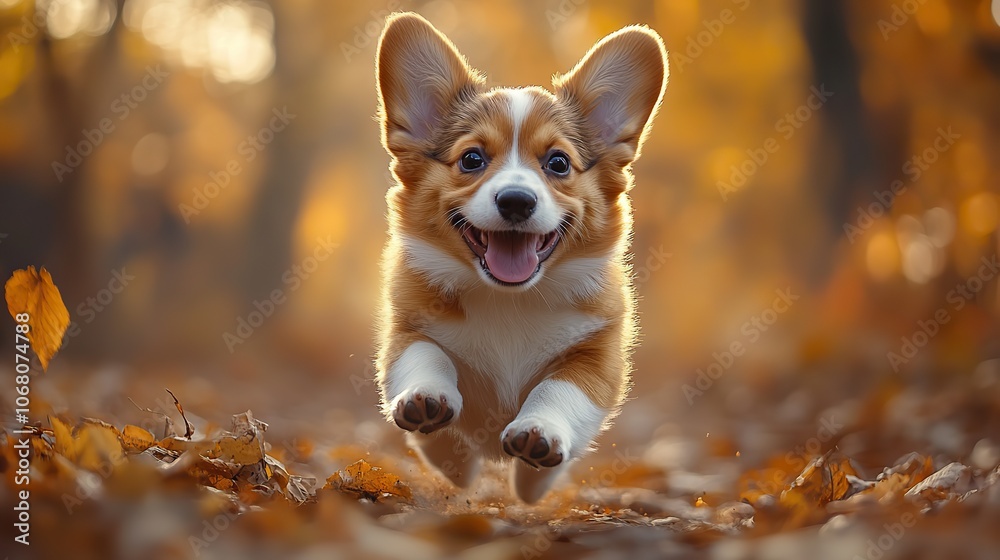 A small Welsh Corgi puppy happily runs through an autumn field, symbolizing the joy and companionship of pets in a playful outdoor scene. A small Welsh Corgi puppy happily runs through an autumn field, symbolizing the joy and companionship of pets in a playful outdoor scene.