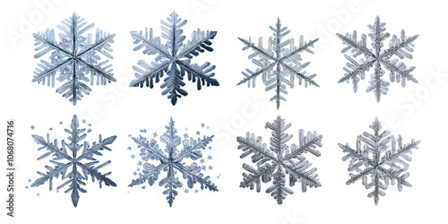 Various Snowflake Designs on Transparent Background