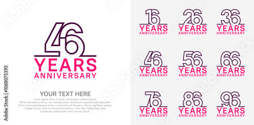 Anniversary logo set vector design, purple and pink color for celebration event