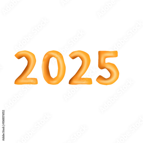illustration of text number year 2025, text effect happy new year 2025, isolated with transparent background