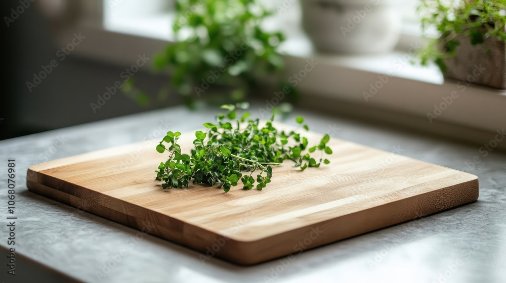 Fresh Herbs on a Cutting Board in Natural Light
