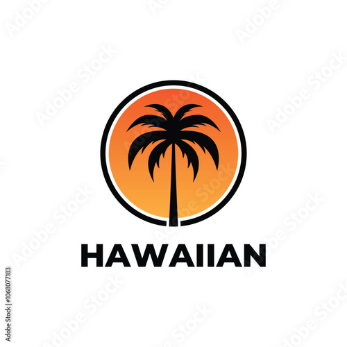 hawaiian sunset logo design concept vector label circle