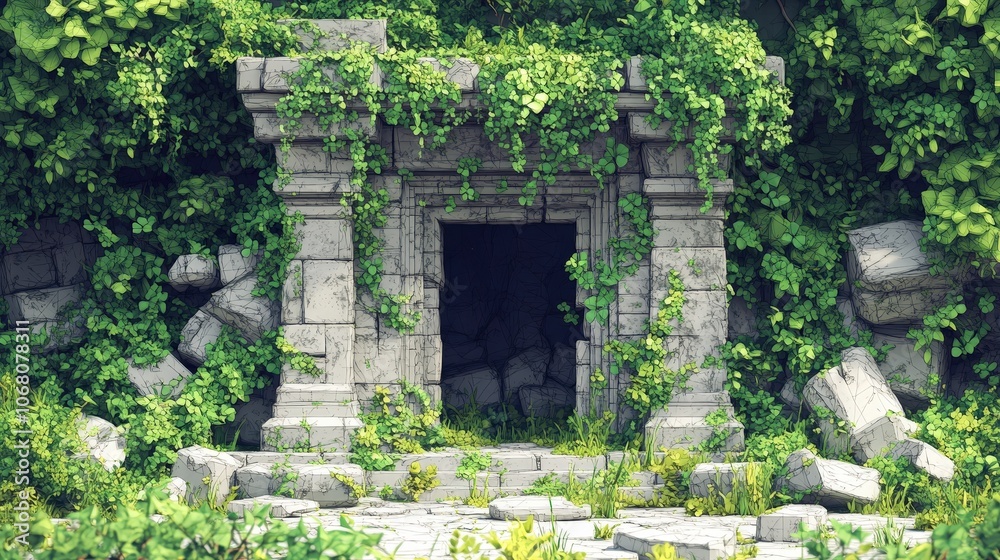 Overgrown Ancient Temple Ruins in a Lush Jungle Overgrown Ancient Temple Ruins in a Lush Jungle