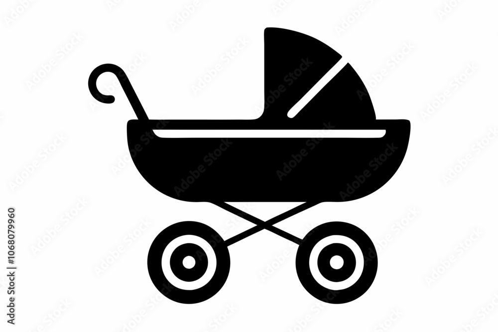 Baby Carriage Icon, Baby Pram Silhouette Vector, Baby Carriage Silhouette