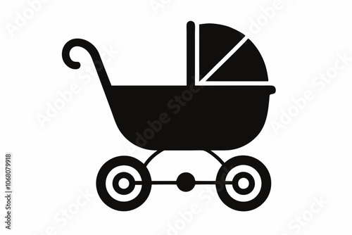 Baby Carriage Icon, Baby Pram Silhouette Vector, Baby Carriage Silhouette