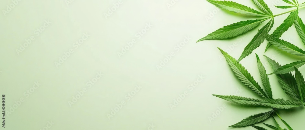 A serene display of hemp leaves and supplements, wellness and health benefits focus A serene display of hemp leaves and supplements, wellness and health benefits focus