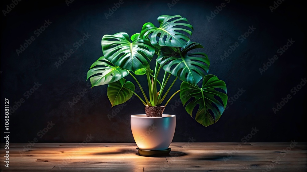 Beautiful Monstera Plant in Decorative White Pot for Indoor Decor, Perfect for Home and Office Spaces, Night Photography, Nature Elements, Stylish Greenery, Elegant Decor Beautiful Monstera Plant in Decorative White Pot for Indoor Decor, Perfect for Home and Office Spaces, Night Photography, Nature Elements, Stylish Greenery, Elegant Decor