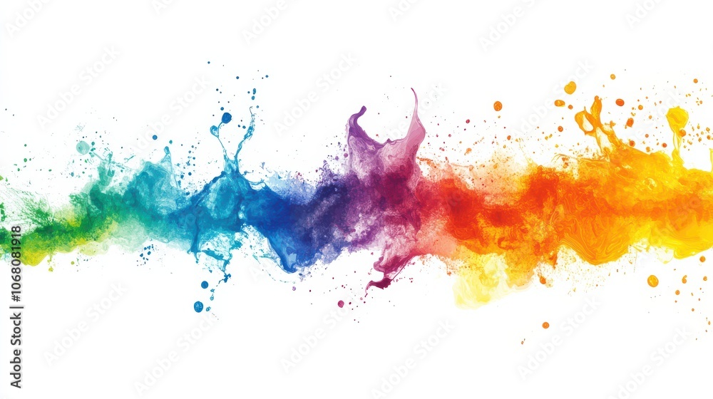 Vibrant Splash of Rainbow Paint on White Background. Vibrant Splash of Rainbow Paint on White Background.