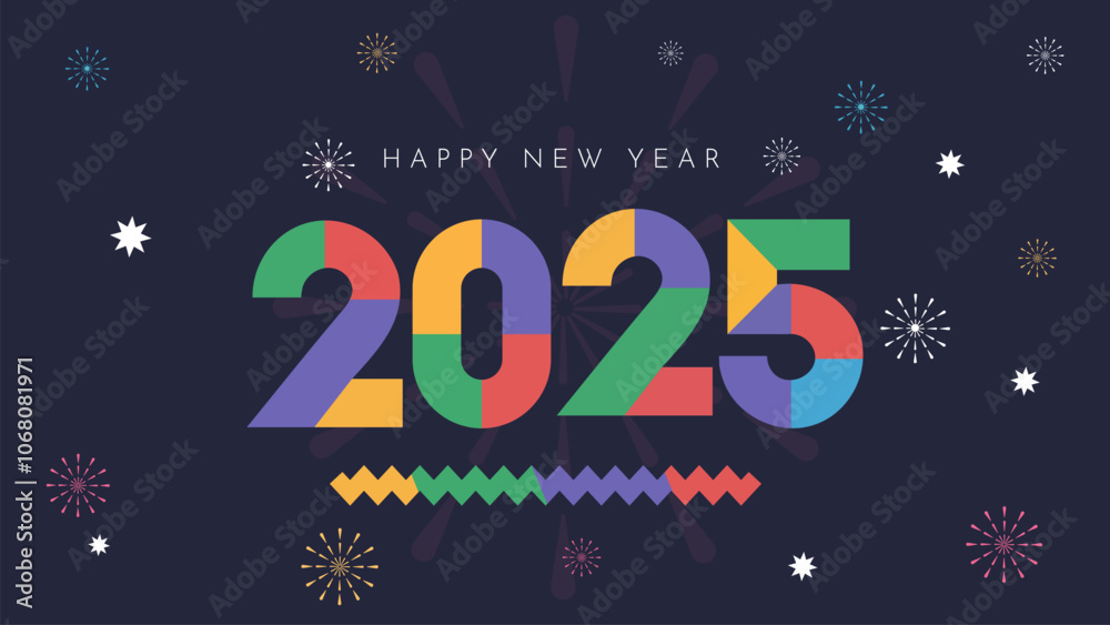 Naklejka premium Happy New Year 2025 Geometrical modern style design concept illustration banner poster and background