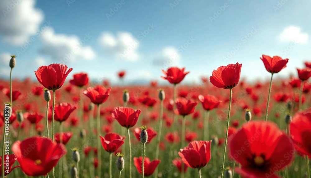 Obraz premium Cherry Red Wildflowers in a Vast Field