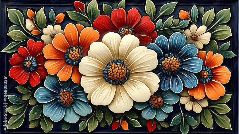 A traditional folk ceramic tile with a blue and green floral pattern, representing Mediterranean-style decor. A traditional folk ceramic tile with a blue and green floral pattern, representing Mediterranean-style decor.