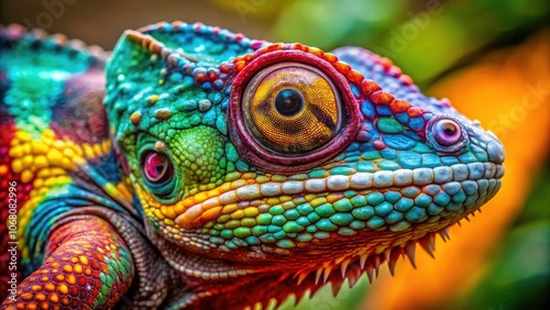 Closeup of a Captivating Chameleon Lizard Showcasing Vibrant Colors and Intricate Patterns in a Stunning Natural Environment